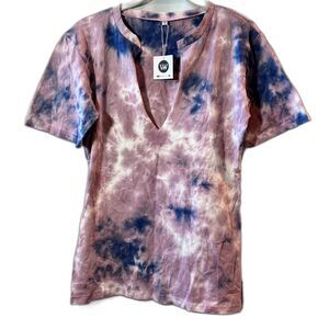 Women's Short Sleeve V-Neck 100% Cotton Tie-Dye T-Shirt, Medium